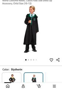 lot 19445 image: Harry Potter Slytherin House Costume Set with Robe Scarf Tie and Wand kids - Retail $25
