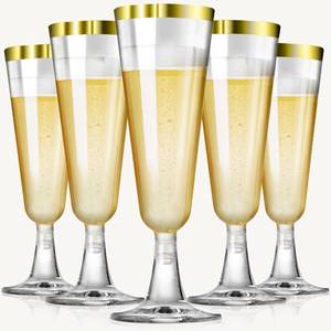 lot 19448 image: SUREHOME Gold Champagne Flutes Plastic Champagne Glasses Disposable 40 Pack 5 Oz Gold Rim Crystal Stemware Wedding Toasting Wine Mimosa Glasses Cups Bulk for Birthday Graduation Party Supplies 2026 - Retail $17
