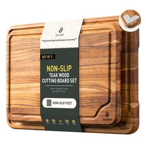 lot 19452 image: Teak Cutting Board for Kitchen Wooden Chopping Board Charcuterie Board Non Slip Over Sink NOT Bamboo Stainless Steel Titanium Acrylic Acacia Olive Glass Plastic Silicone Metal - Retail $54