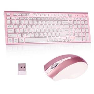 lot 19455 image: KANG RUI Wireless Keyboard and Mouse Set, 2.4G USB Silent Ultra-Thin Compact Full-Size Keyboard, Compatible with PC, Windows, Mac, MacBook (Rose Gold) - Retail $35