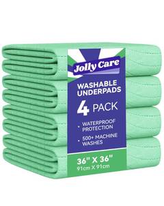 lot 19460 image: Washable Underpads Waterproof, 4 Pack 36 x36 Heavy Absorbency Incontinence Bed Pads, Bed Wetting Pads for Adults, Elderly, Kids and Pets, Soft Reusable Changing Pads for Bed - Retail $20