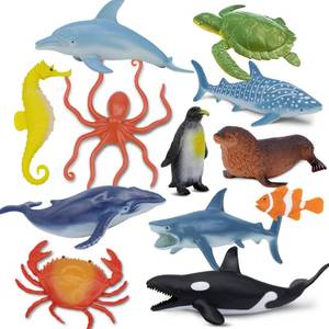 lot 23380 image: Beetots Ocean Sea Life Toy Figures Set for Kids, 12 PCS Realistic Marine Animals with Shark, Dolphin, Sea Turtle, Penguin, Seal, Clownfish, Crab, Ocean Animal Figure Toys for Boys Girls Toddlers - Retail $13