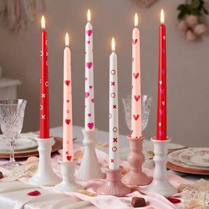 lot 23381 image: Nuanchu 12 Pcs Valentines Heart Taper Candles Valentines Day Pink Red Heart Decorative Candles Scented Long Unscented Candlesticks for Wedding Anniversary Birthday Party Holiday Table Decor - Retail $26