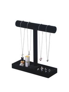 lot 23383 image: Justsoso Multi-Use Jewelry Holder Stand, Necklace Bracelet Ring Organizer Stand, Scrunchie Watches Velvet Jewelry Holder Stand With Tray for Women Home Use(Black Color) - Retail $15