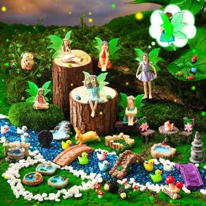 lot 23388 image: Shellwei 50 Pcs Garden Accessories Miniatures Small Fairies Kit with Luminous Wings Animals Cute Tiny Mushroom Mini Pond Bridge Figurine Micro Landscape Ornaments for Home Garden - Retail $26