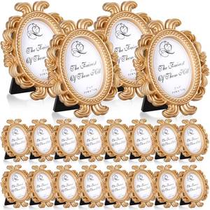 lot 23393 image: Vicenpal 20 Pieces Mini Gold Picture Frames 3.2 x 4 Inch Vintage Small Antique Resin Baroque Picture Frames Bulk Oval Hanging Display for DIY Jewelry Gifts Christmas Wedding Decor - Retail $33