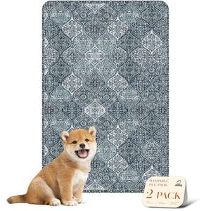lot 23413 image: nunubaby Washable Pee Pads for Dogs, Stylish, Non-Slip and Leak-Proof Pee Pads. Reusable Potty Pads for Dogs for Crates and Floors.(BlueMulti, 24 x36 ) - Retail $25