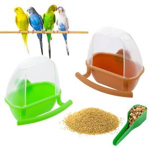 lot 23421 image: 2 Pcs Small Bird Slot Feeder No Mess Cage Hanging Feeder Cup Plastic Food Feeding Box - Retail $12