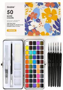 lot 23422 image: Grabie 50 Colors Watercolor Paint Set, Detail Paint Brush Included, Watercolor Paints, Painting Sets, Art Supplies for Painting, Travel Watercolor Set, Amateur Hobbyists - Retail $20