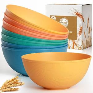 lot 23428 image: BUSOKIP 40OZ Wheat Straw Bowls Sets of 8, Unbreakable & Thick Ramen Bowl, Microwave & Dishwasher Safe Large Soup Bowls, Reusable Plastic Cereal Bowls for Party, Camping, Patio Dinning, RVs- Multi - Retail $24