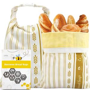 lot 23432 image: 2 Packs Reusable Beeswax Bread Bags, Freezer Storage Bag for Homemade Loaf, Cotton Linen Food Storage Bag to Keep Fresh, Extra Large All-Natural Bread Container (pinstripe)