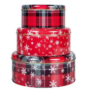 lot 25057 image: Yeenoon 3 Pack Cookie Tins, Round Christmas Tins with Lids,Baking Cake Container for Storing Cookie, Cake, Snack, Candy, Chocolate, for Christmas, Halloween, Round Metal Nesting Containers (Model B)