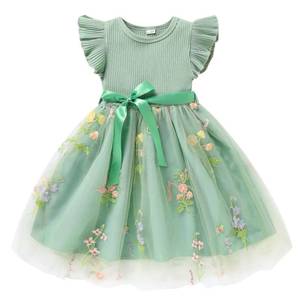 lot 25061 image: Sinhoon Toddler Girl Tulle Dress Summer Ruffle Sleeveless Baby Girl Fashion Casual Dresses(Green,6T) - Retail $18