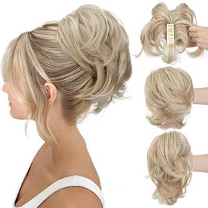 lot 25072 image: CJL HAIR Claw Clip Short Ponytail Hair Extensions DIY Bendable Metals Messy Bun Hair Piece for Wonen Straight Synthetic Fake Hairpieces Sunny Blonde - Retail $19