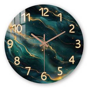 lot 25075 image: Tomopetime Teal Wall Clock for Living Room 12 Inch - Marble Wall Clocks Battery Operated Round Quartz Gold - Silent Non Ticking for Kitchen Bathroom Office Bedroom Classroom Decor (Dark Green Dial) - Retail $20