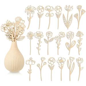 lot 25080 image: Ptwola 54PCS Wooden Wildflower Decor Set Wood Colorable Flowers Floral Cutouts Signs Laser Cut Stems Crafts Bouquet Boho Wall Decals for Home Birthday Holiday Art DIY Nursery Bedroom Decoration - Retail $15