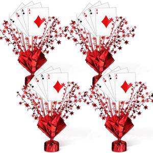 lot 25083 image: Weysat 8 Set Casino Poker Theme Decorations for Table Centerpiece Star Metallic Foil Spray Burst Centerpiece Poker a Card Sticks for Casino Night Game Christmas Birthday Party Decorations Supplies - Retail $28