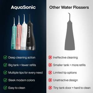 AquaSonic Aqua Flosser PRO - Rechargeable Electric Cordless Water Flosser for Teeth, Gums & Tongue - Waterproof Modern Design, 300ml Large Tank, 3 Modes, 6 Jet Tips, Deluxe Tongue Nozzle - Black - Retail: $60
