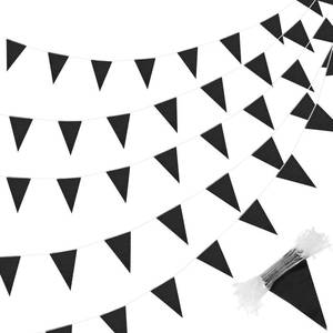 lot 26521 image: Tatuo 200 Feet Solid Pennant Banners Flags String Triangle Hanging DIY Bunting Flags Party Decorations for Grand Opening Party Banners for Kids Birthday, Shops (Black) - Retail $10