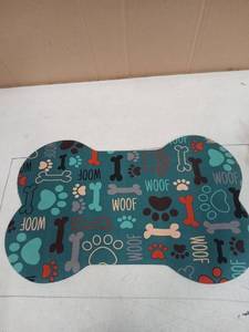 lot 26529 image: Dog Food Mats for Floors Waterproof, Pet Feeding Absorbent Water Bowl Mat Cat Placemats Green Bone Shape 19  12 inch - Retail $12