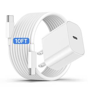 lot 26531 image: iPhone 17 16 15 Fast Charger and 10ft Type C to C Cable Cord Long, 20W USB C Charging Block Plug for Apple iPhone 17 Pro Max17 Air16 Pro16 Plus15 Pro15 MiniiPad Power Adapter Cube BrickAirPods - Retail $15