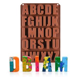 lot 26554 image: 26 Cavities Large Letter Molds Silicone Alphabet Mold for Crayon, Resin, Chocolate, Candy, Wax, Cake Baking Decor (1) - Retail $10