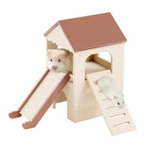 lot 26571 image: Mini&moe Hamster Hideout - Wooden Hamster House Climbing Toys with Ladder & Ramp Small Animal Habitat Cage Accessories for Dwarf Gerbils Chinchilla Mice (Needs Rebuilt) - Retail $14