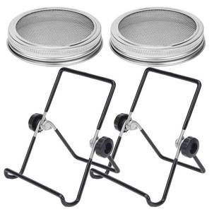 lot 26573 image: Lulonpon Sprouting Lids, 2 Pack 304 Stainless Steel Screen Lids with Stand for 86mm Jar - Retail $9
