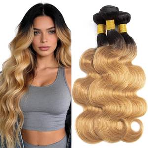 lot 26574 image: T1B27 Ombre Body Wave Bundles Human Hair 22 24 26 Inch Black to Honey Blonde 3 Bundles Human Hair Extensions Two Tone Color 150G - Retail $57