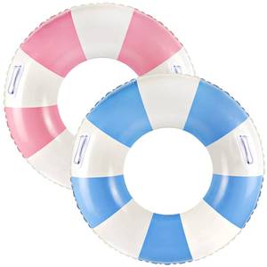 lot 26577 image: Zaruatu 2 Pcs Classic Striped Pool Floats with Handle Inflatable Blue & White Stripes Tubes for Floating Large Swim Rings for Adult Summer Holiday Beach Bachelorette Party (Blue&Pink-36) - Retail $17