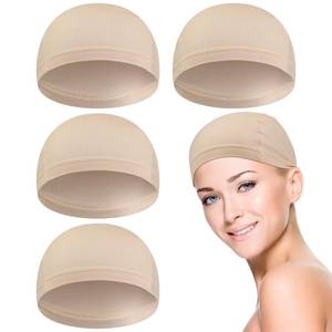 lot 26578 image: Janmercy 4 Pcs Bamboo Fiber Wig Caps Bamboo Wig Liner Skull Cap Chemo Headwear Liner Sleep Hat for Hairloss Bald Cancer Women Beige - Retail $22