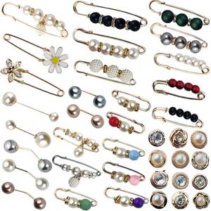 lot 26582 image: TIHOOD 40PCS Pearl Brooch,Pant Waist Tightener Safety Pin Double Faux Pearl Brooches for Women Girls Fashion Cover Up Buttons Clothing Dresses Decoration Accessories Pant Waist Tightener Safety Pins - Retail $10