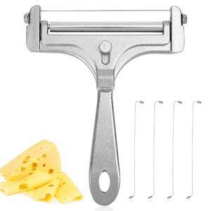 lot 26583 image: lasuroa Cheese Cutter, Stainless Steel Cheese Slicer with 4pcs Extra Wires Adjustable Handheld Butter Block Cutter for Cheddar Gruyere Mozzarella Kitchen Slicing Tools - Retail $7
