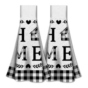lot 26587 image: WADORN 2Pcs Buffalo Plaid Home Hand Towels with Hanging Loop, Soft Absorbent Black White Plaid Kitchen Towels Country Checkered Farmhouse Dish Cloths for Bathroom Kitchen Home, 17.1x12.4 inches - Retail $13