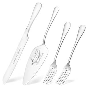 lot 26589 image: Wedding Cake Knife and Server Set, Silver Cake Cutting Set for Wedding, 4 Pieces Set with Forks for Engagements, Anniversaries, Bride and Groom - Retail $17