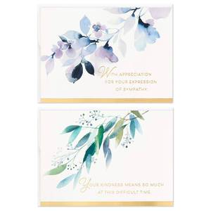 lot 26599 image: Hallmark Funeral Thank You Cards Assortment, Watercolor Flowers (50 Thank You for Your Sympathy Cards with Envelopes) - Retail $12