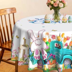 lot 26603 image: Hexagram Easter Tablecloth 52 x 70 Inch Rectangle, Easter Table Cloth Bunny Eggs Truck Tablecloths for Party Home Dinner Decor
