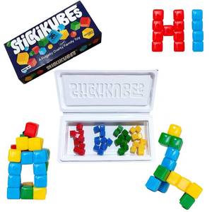 lot 31223 image: KOMARC GAMES StickiKubes - Mini STEM Building Blocks that Stick to Anything - 36 Non Toxic Sensory Stacking Cubes in 4 Colors - Retail $12