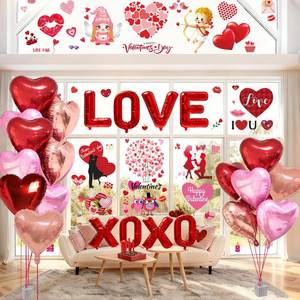 lot 31232 image: WOHOHOHO 181Pcs Valentines Day Window Clings Decorations, 10 Sheets Valentines Day Window Stickers, LOVE & XOXO Banner, 12Pcs Heart-Shaped Balloons. Happy Valentines Romantic Gifts for Home Office - Retail $9