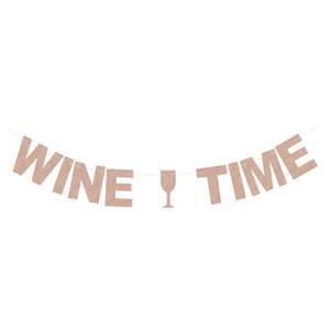 lot 31264 image: Glittery Rose Gold Wine Time Banner for Wine Tasting Party Bunting DrinkAlcohol Party Paper Backdrop Decorations - Retail $7