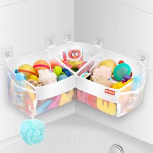 lot 31283 image: UNEEDE Bath Toy Storage - 3 Compartment Corner Bath Toy Storage Organizer, 4 Gallons Quick-Drying Bath Toy Holder, Machine-Washable Bathtub Toy Storage for Classify Toys & Bath Supplies - Retail $13