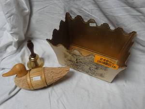 lot 24892 image: Antique Wooden Duck w Bell & Bucket