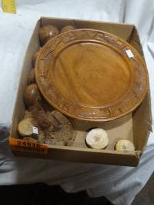 lot 24916 image: Wooden Plate w Wooden Pastries