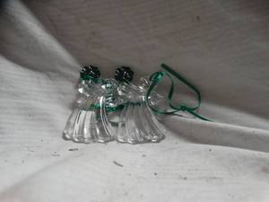 lot 24982 image: Galway irish crystal angel ornaments feature a bright green shamrock at the top and are sold in pairs