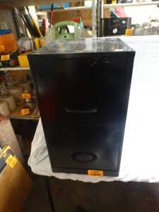 lot 24991 image: Black 2 Drawer Metal Filing Cabinet.