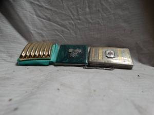 lot 24979 image: Vintage style folding double mirror design, Vintage rare antique 1910 finberg mfg silver gold filled compact wristlet purse, Vintage makeup mirror foldable.