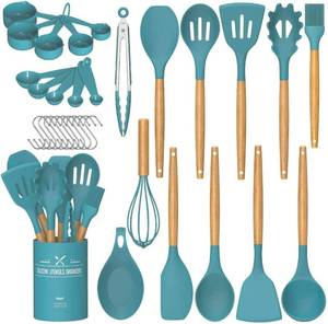 lot 712 image: Umite Chef Kitchen Cooking Utensils Set, 33 pcs Non-stick Silicone Utensils Spatula Set with Holder, Silicone Kitchen Gadgets Utensil Set(Dark Blue) - Retail $30