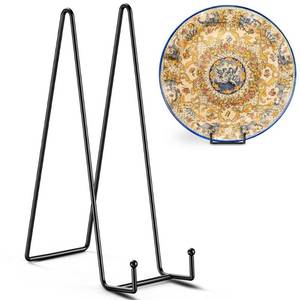 lot 718 image: TR-LIFE 14 Inch Heavy Duty Plate Stand (4 Pack) - Metal Display Easel for Large Plates, Platters, Picture Frames, Signs, and Posters - Retail $24
