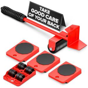 lot 721 image: Furniture Lifter Tool & Furniture Moving Sliders Set 360° Rotating Wheels Up to 220 lbs, Refrigerator Movers Sliders with Smooth Glide, Non-Scratch Design for Hardwood Floors, Home & Office Appliances - Retail $13