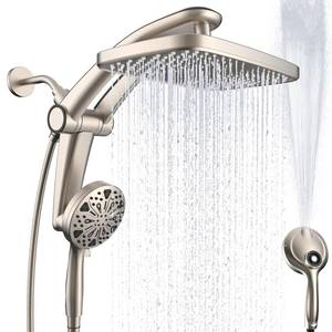 lot 726 image: Rain Shower Head with Handheld High Pressure rainfall Shower Heads with Handheld Spray Combo Adjustable one-piece stand daul shower head Built-in Magnetic Docking and Power Jets - Retail $90